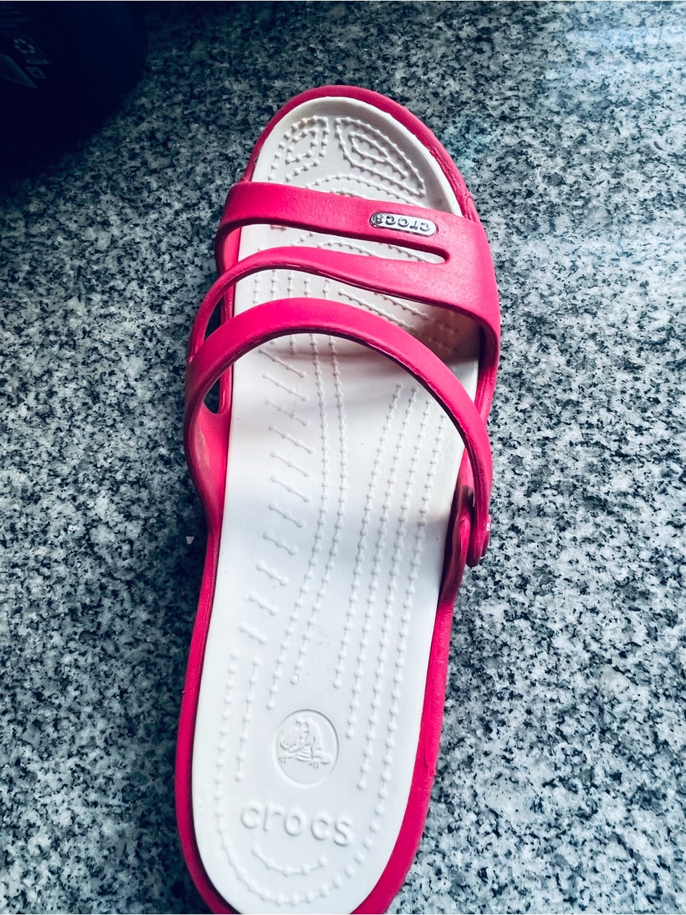 Crocs Patricia Wedge Sandals Womens 9 Hot Pink White Triple Strap Slip On